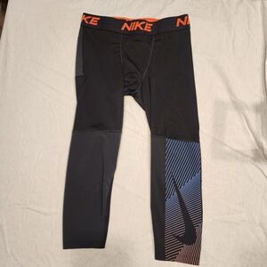 Nike Men's Black and Orange Athletic Tights